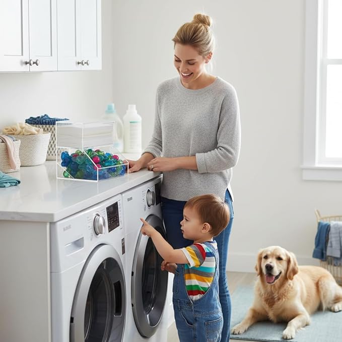 2-Compartment Acrylic Storage Container, Laundry Pods and Dryer Sheet Dispenser, Clear Dishwasher Pod Holder with Lid