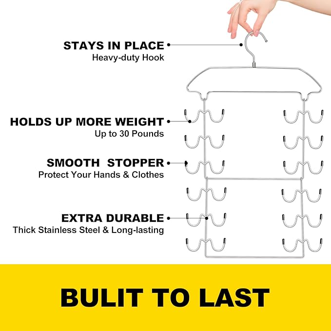 2 Pack Tank Top Hanger Space Saving, 6 Tier Metal Bra Hangers with 24 Hanging Hooks, 360° Rotating Closet Organizers and Storage, Small Space Solutions, RV Apartment College Dorm Room Essentials