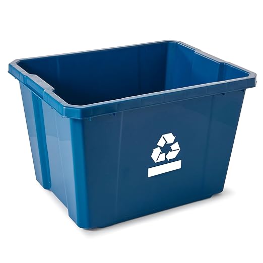 Gracious Living Medium Curbside Blue Box, Plastic 17 Gallon/64 Litre Home Trash Can Refuse and Recycling Bin Container with Built-in Handles (12 Pack)