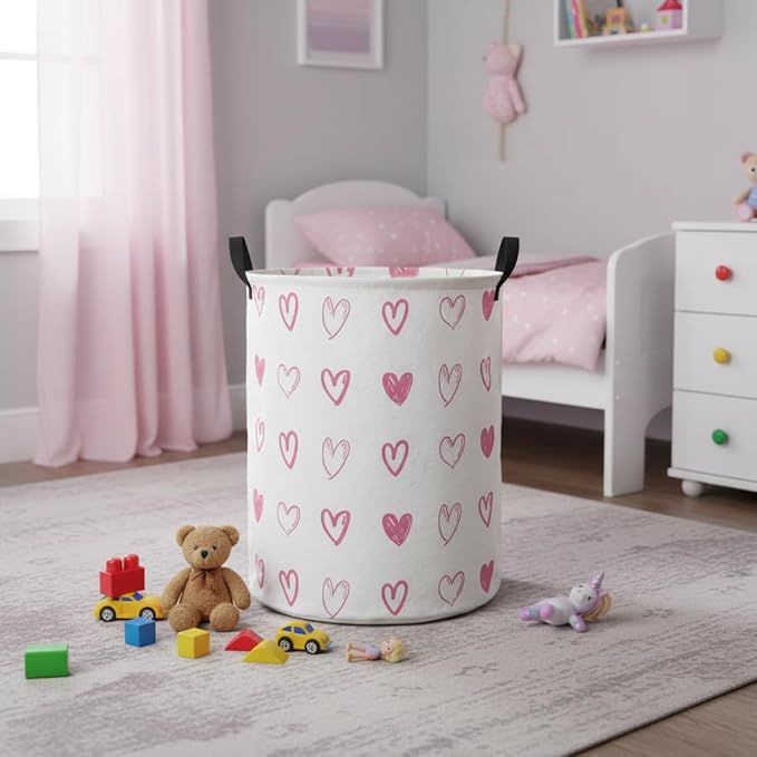 Baby Laundry Hamper kids laundry Basket Waterproof Laundry Bag for Bedroom Toy Clothes Organizer Room Décor(Pink Heart)