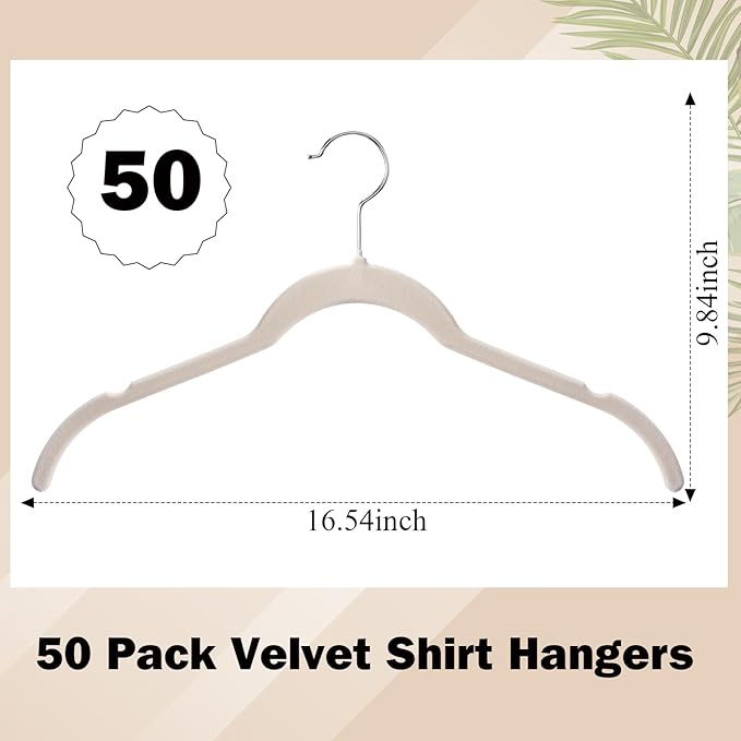 50 Pack Velvet Hangers Non-Slip Shirt Clothes Hangers 360° Swivel Hook Slim Flocked Coat Hanger Heavy Duty Space Saving Felt Hanger for Women Men Pants Jackets Dress(Ivory White)