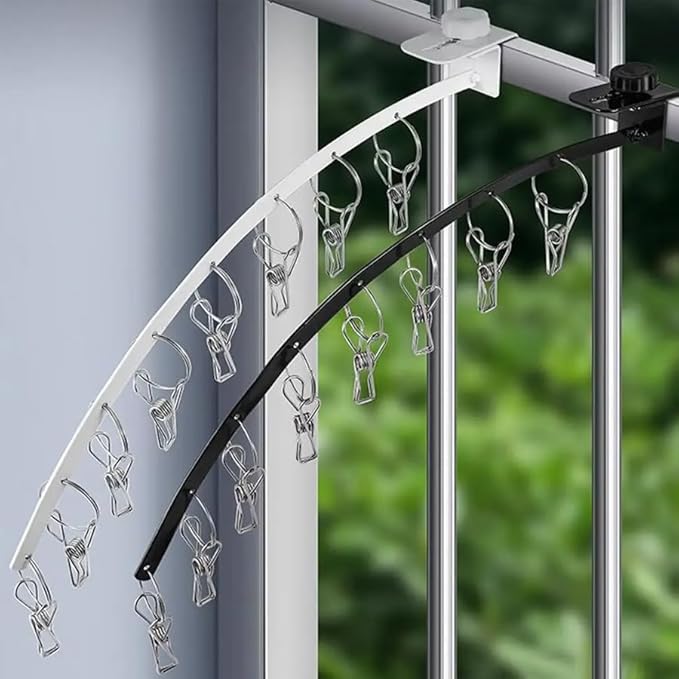 Clothes Hangers with Clips Stainless Steel Balcony Drying Rack Organizer Rack for Drying Socks Bras UnderwearsClothes Hats Scarfs Towels Pants and Gloves Pack of 2