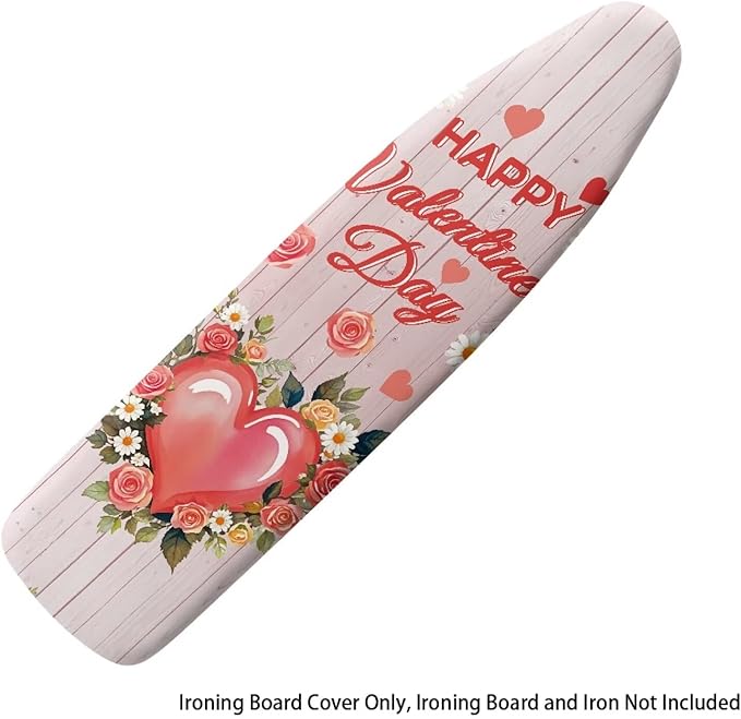 Love Heart Ironing Board Cover Floral Heavy Duty Iron Pad Covers Romantic Standard Boards Full Size Scorch Resistant, Wood Print, Valentines Day Decoration