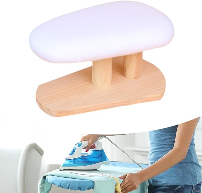 Mini Ironing Board with Wood Base Replacement Cover Ironing Stool Iron Board for Craft Rooms Household Collars Garments Cuffs, White 29cmx18cmx15cm