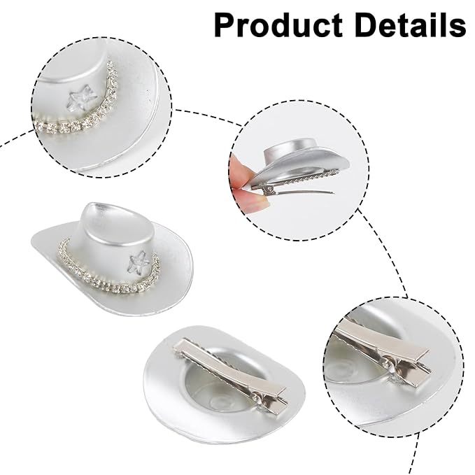 12 Pcs Mini Cowboy Hat Hair Clips Small Miniature Cowgirl Western Hat Hair Clip for Women Hair Accessories Glitter Star 6 Colors