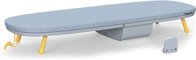 Joseph Joseph Pocket Folding Tabletop Ironing Board with Iron Holder and Wall Mount, Compact Space-Saving, Grey/Yellow