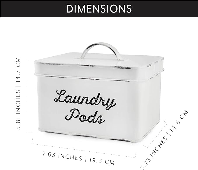 AuldHome Design Enamelware Laundry Pod Holder; Rustic White Laundry Pod Storage Container