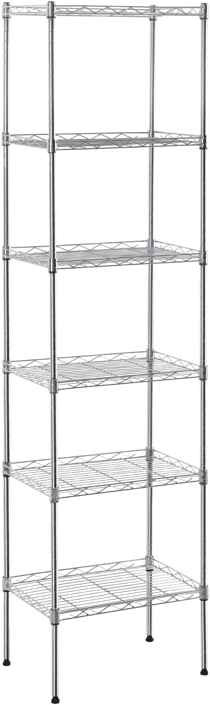 6-Tier Metal Shelving Unit, Adjustable Wire Shelf Storage Rack for Pantry, Closet, Kitchen, Bathroom, Laundry Room – Heavy Duty Storage Shelves Organizer, Narrow Space-Saving Standing Shelf (Chrome)