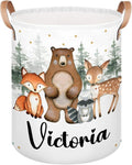 Personalized Laundry Basket, Custom Gift Laundry Hamper, Collapsible Nursery Waterproof Laundry Baskets, Dirty Clothes Toy Hamper with Handles Woodland Forest Animals