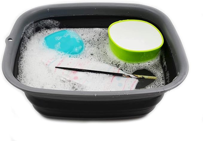 SAMMART 9.45L (2.5 Gallon) Collapsible Tub - Foldable Dish Tub - Portable Washing Basin - Space Saving Plastic Washtub (Grey/Black, M)