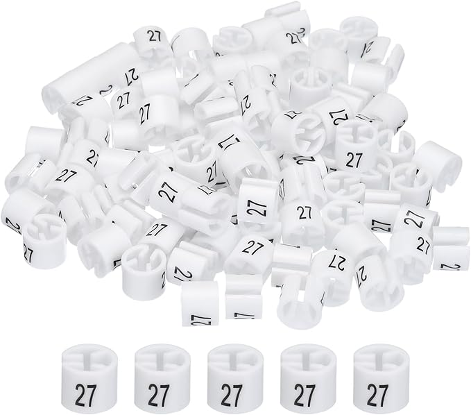 MECCANIXITY Clothes Hanger Marker Colored Hanger Sizer Garment Markers Tag (Number 27, White) for Garment Clothing Color Coding, Pack of 100 Pcs