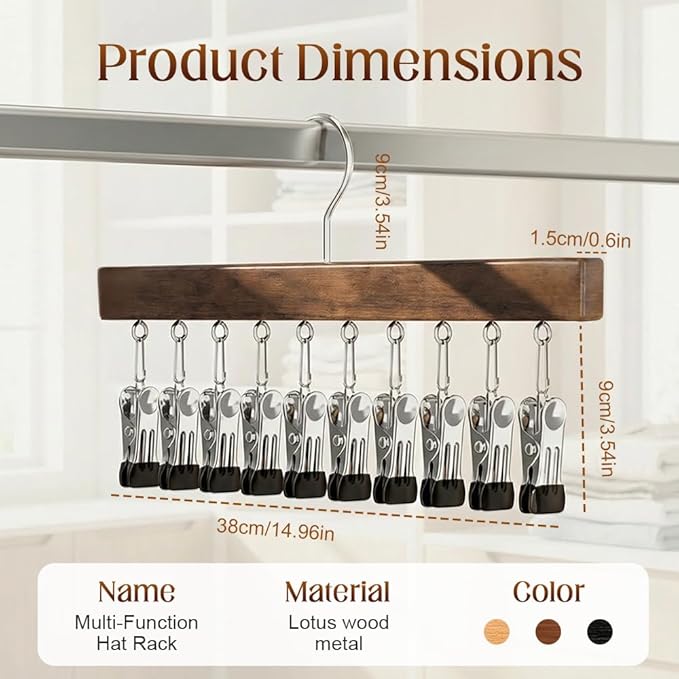Closet Organizer with 12 Clips, Legging Organizer for Closet, Leggings, Jeans, Hats, Shorts, Socks, 360° Rotating Space Saving Hanging Clothes (Brown 12 Clips, 2Pcs)
