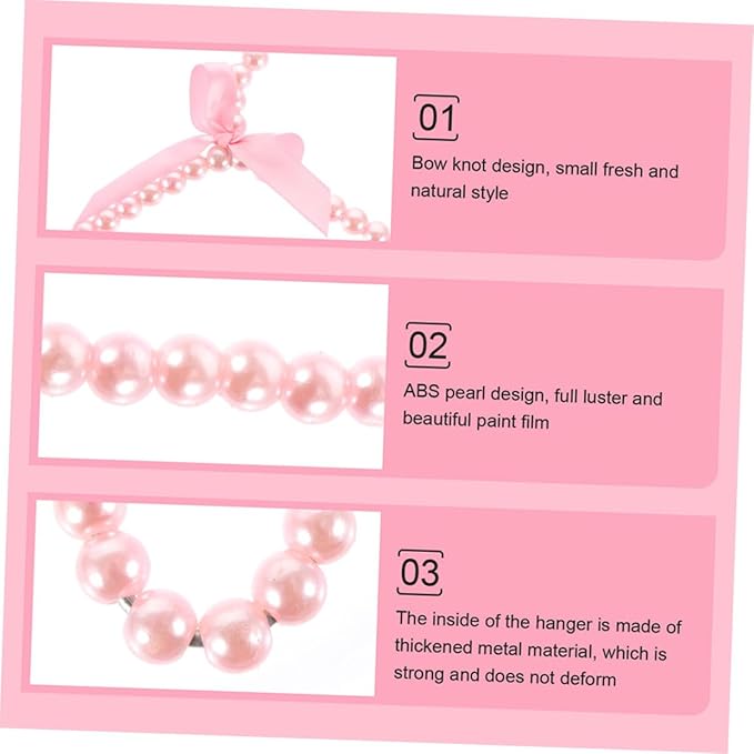 5Pcs Pearl Hangers for Clothes Boy Girl Clothing Hangers Pink for Nursery Closet Organizer Pet Clothes Decoration
