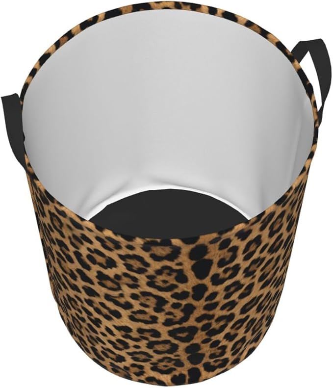 Leopard Cheetah Round Laundry Hamper Wildlife Fur Print Storage Basket Toys Clothes Organizer Bin For Home Bathroom Bedroom Dorm Nursery, 62l