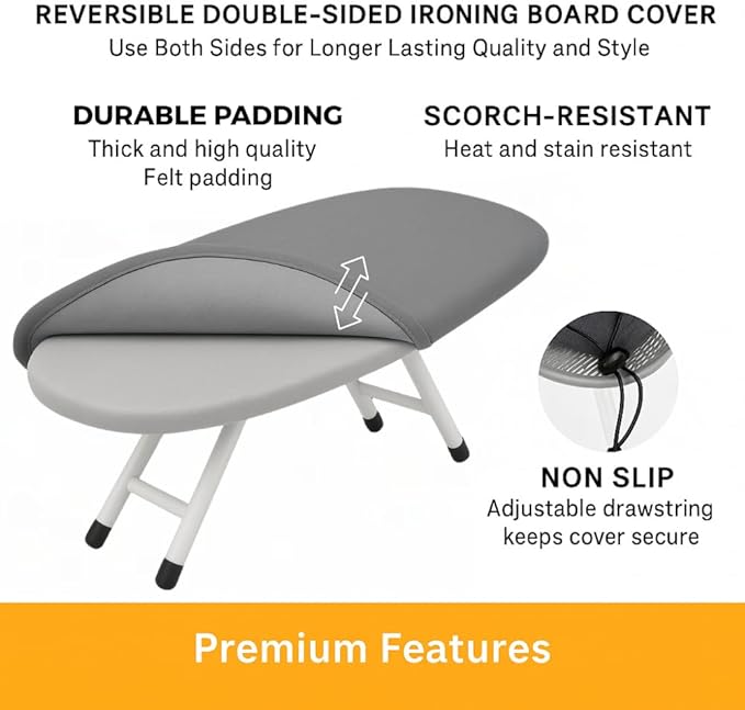 SAVUK 12 X 30 inch Smart Table Top Ironing Board Cover and Pad with Standard Size Dual Side X2, Fits Small, Mini Board, Extra Thick Padding, Elastic Cord, Heat Resistance (Double Grey)