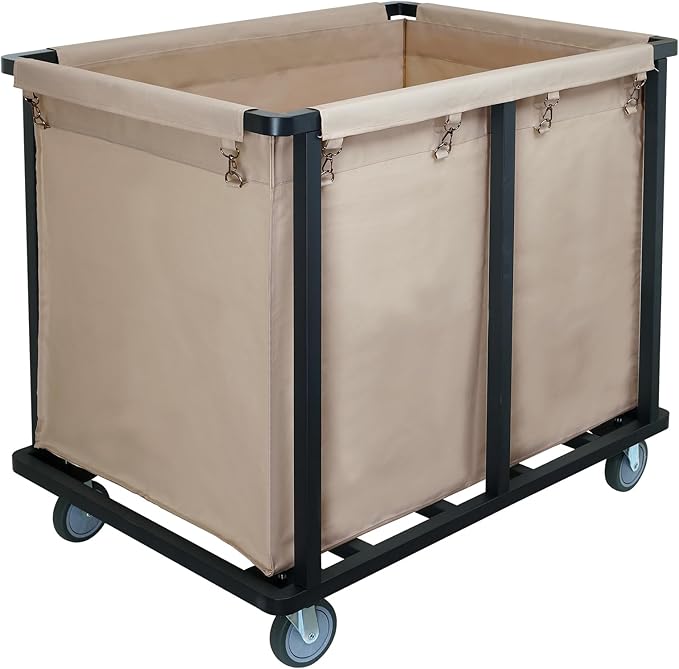Commercial Laundry Cart with Wheels,600 lbs Industrial Laundry Hamper with Steel Frame and Oxford Cloth Bag,Commercial Laundry Hamper for Home,Hotel,Housekeeping,400L(Khaki)