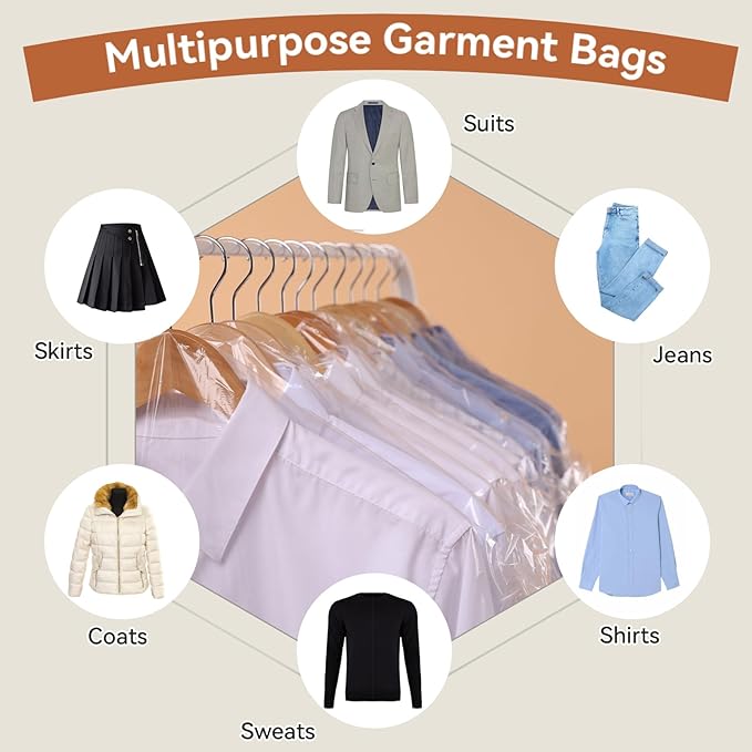 100Pcs Dry Cleaning Bags for Clothes, 35 x 23.6" Dry Cleaner Bags, Plastic Clear Clothes Covers for Hanging, Plastic Drys Cleaning Bag for Coat Suit Shirt Jacket Skirt