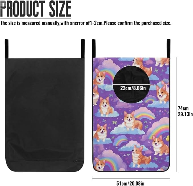 ZFRXIGN Rainbow Corgi Over Door Laundry Hamper Purple Hanging Laundry Bag for Bedroom/Bathroom Decor Space Saving Organizers Toys Storage Laundry Basket for Dirty Clothes Dog