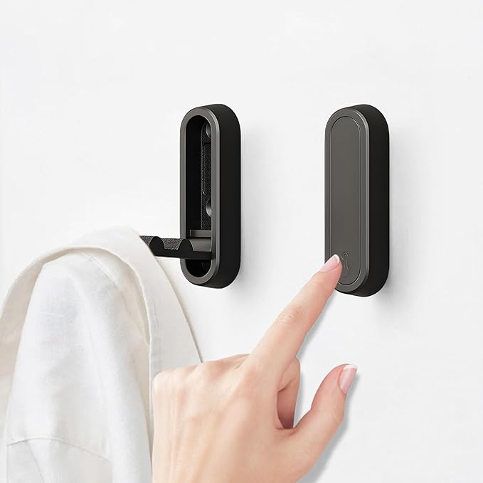 4Pcs Foldable Wall Hooks, Zinc Alloy Folding Hook Black, Heavy Duty Folding Coat Hooks Wall Mounted for Hanging Coat Towels Bags Keys (Black, 4 Pack)