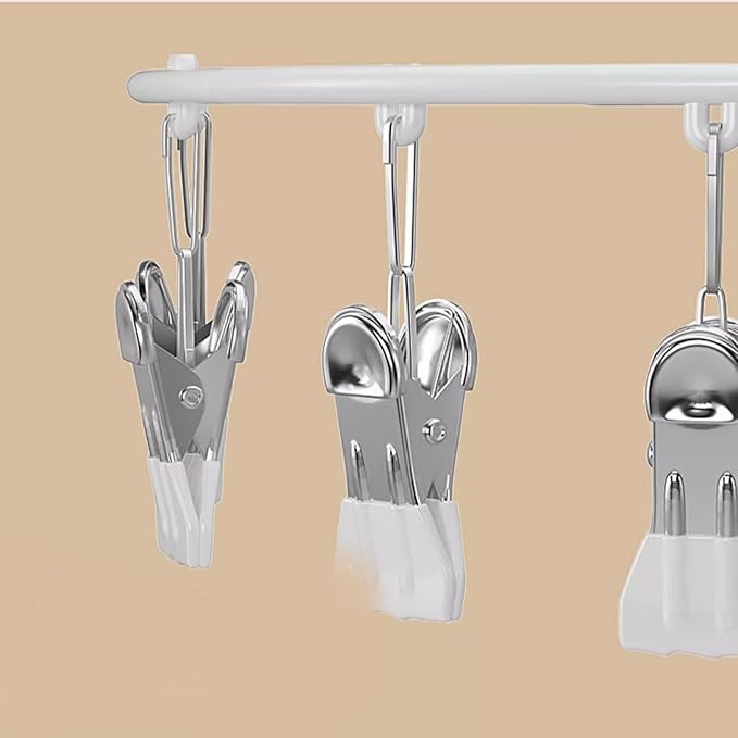 Drying Rack for Sock, Stainless Steel Sock Drying Rack with 24 Clips, Swivel Hook Windproof Hanger for Sock, Bras, Towel, Underwear, Laundry, Hat, Scarf, Pants, Gloves (White)