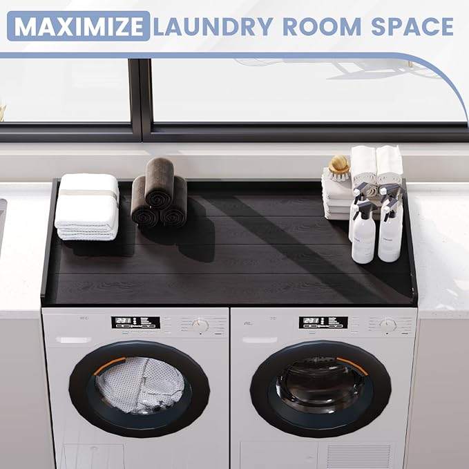 Sundale HDPE Washer Dryer Countertop, No-Installation Laundry Topper for Washer and Dryer, Waterproof Odorless Countertop for Laundry Room Storage, 27.5" x 54" (Black)