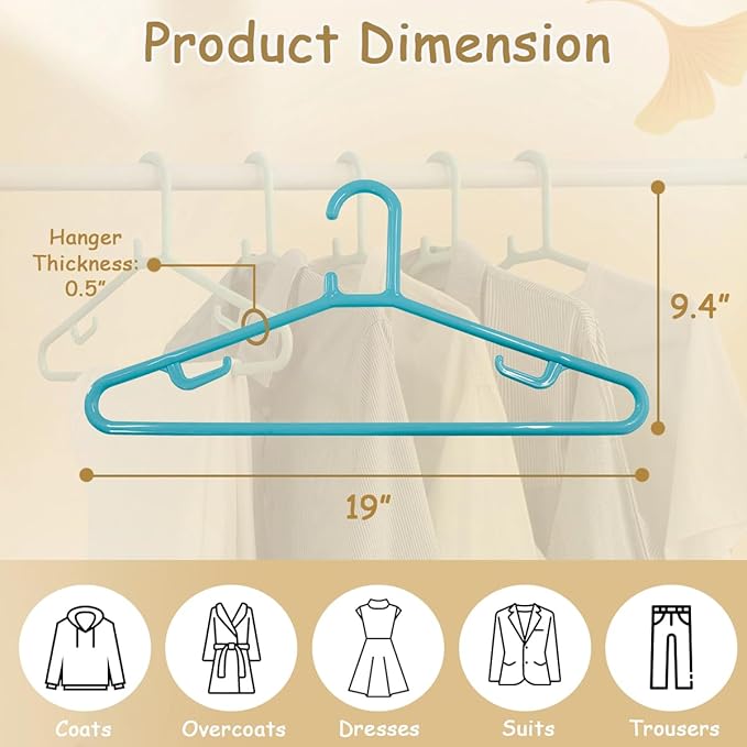 Urby Extra Wide Hangers for Plus Size Clothes, 19 Inch Plus Size Hangers, Durable Space-Saving Plastic Hanger for Oversized or XL, XXL Shirts, Coats, Etc. Green 20PK