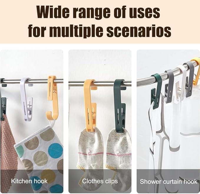 6Pcs Laundry Hooks with Clips Hanger Closet Organizer Clamps Hanging Socks Boot Bras Towels Shower Pegs for Bathroom Wardrobe Kitchen Office Holders Clothes Pins Outdoor, Grey