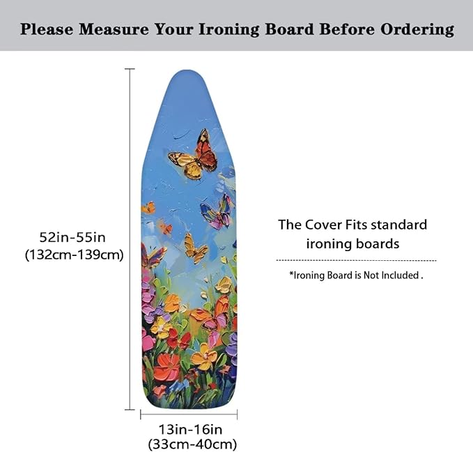 Oil Painting Floral Ironing Board Cover and Pad, Heat Reflective and Stain Resistant, 15x54 Thick Heavy Duty Butterfly Iron Board Replacement Cover