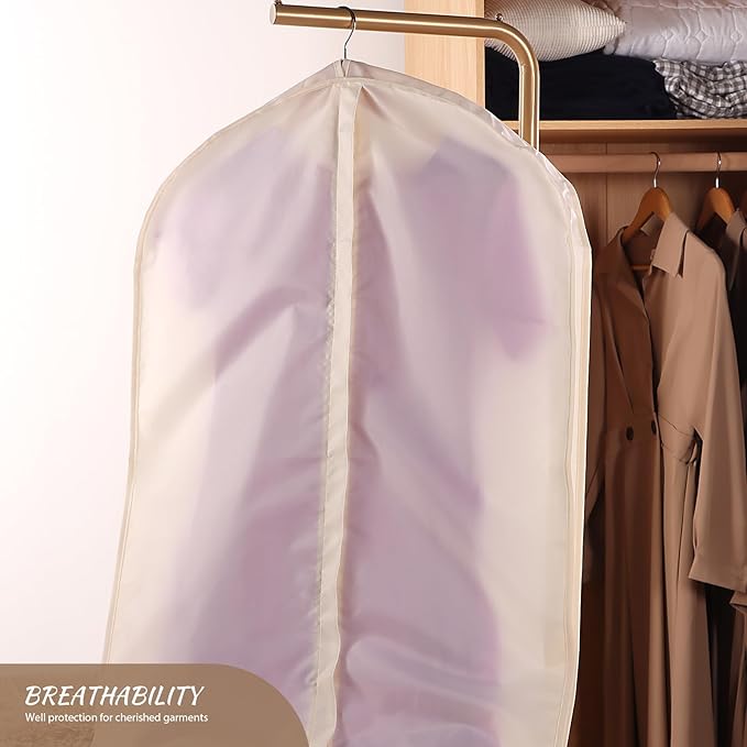 Univivi Premium Breathable Oxford Dress Cover Garment Bag, 60 inch Garment Bag for Hanging Clothes, Closet Clothes Storage, Dress, Jacket, Suit & Coat Bag - Beige