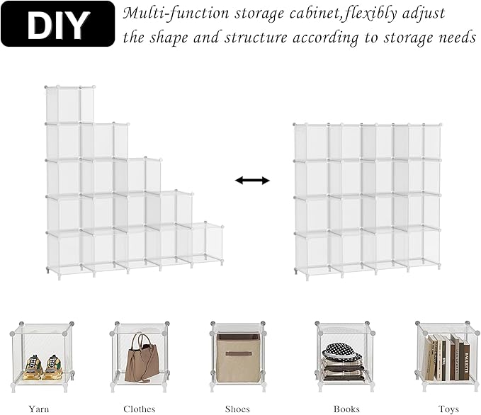 AWTATOS Cube Storage Organizer, 16 Cube Closet Organizers and Storage Shelves, DIY Stackable Bookshelf for Bedroom, Home, Translucent Twill