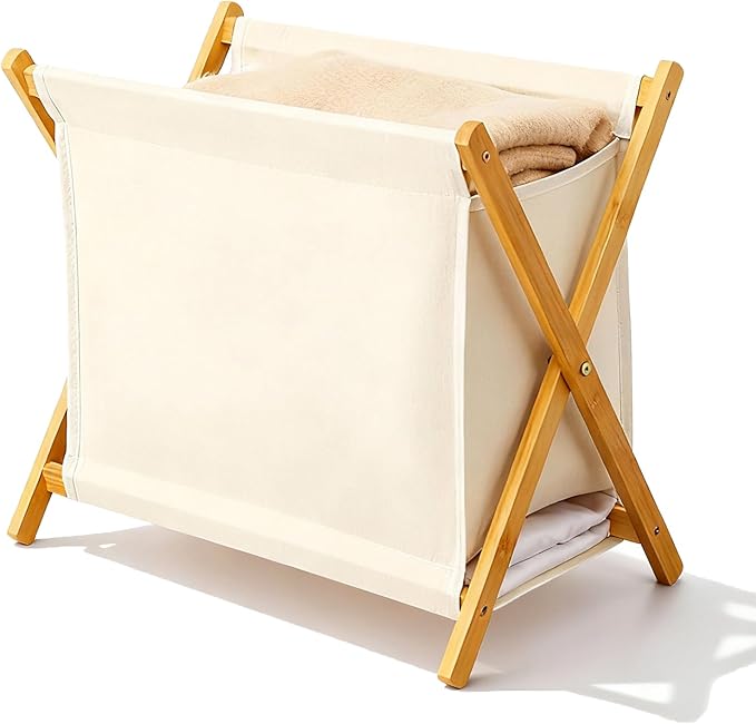 DUMDUM Simple, Eco-Friendly Foldable Laundry Hamper with X-Frame, Multi-Size for Dorm, Bedroom, RV (Beige, Large)