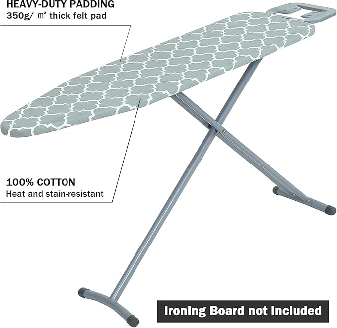 Ironing Board Cover and Pad Standard Size 15" x 54",3 Pairs of Hook and Loop Fastener Straps,Elastic Edges,Cotton Iron Board Cover with Scorch Resistant Thick Padding(012)