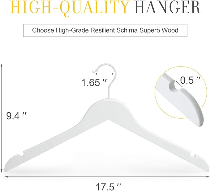 TOPIA HANGER Wooden Hangers 18 Pack, Premium Bride Hanger for Wedding Dress, White Wood Suit Coat Hanger with 360°Swivel White Hook, Extra Smoothly Cut Notches-CT21W