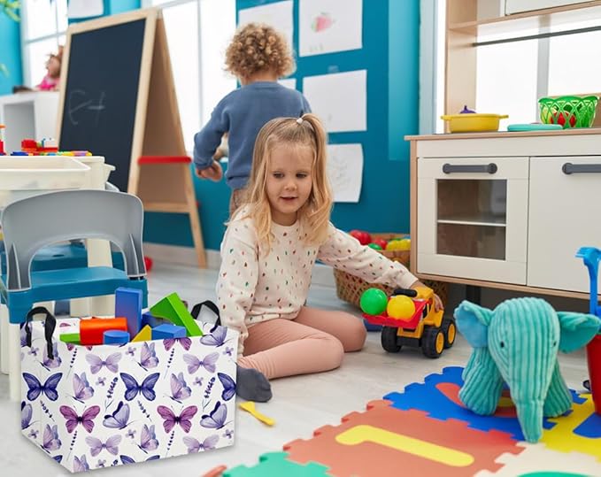 Rectangular Butterfly Baskets Girls Basket Kids Storage Bins Girls Storage Bin Organizer Box Room Decor for Home(Purple Butterfly)