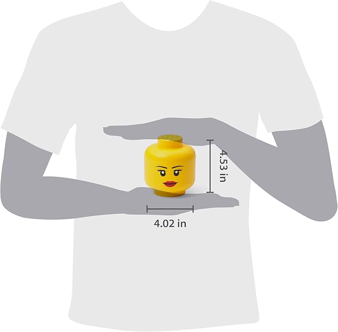 Room Copenhagen, LEGO Storage Head (Mini) - Girl - 4 x 4.5 Inches (10.2 x 11.5 cm) - Stackable Plastic Storage Box with Lid for Kids' Toy Organizer and Room Decor