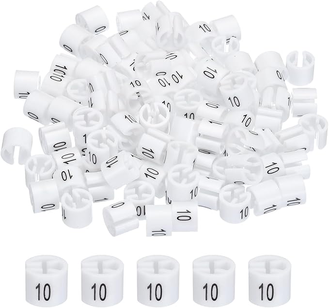 MECCANIXITY Clothes Hanger Marker Colored Hanger Sizer Garment Markers Tag (Number 10, White) for Garment Clothing Color Coding, Pack of 100 Pcs