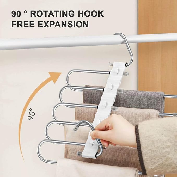 2Pack Pants Hangers Space Saving,Anti-Slip Design, Storage Organizer for Pants Jeans Trousers Skirts Scarf,Non Slip Stainless Steel Multifunctional Rack (Black, U-shaped-2pack)