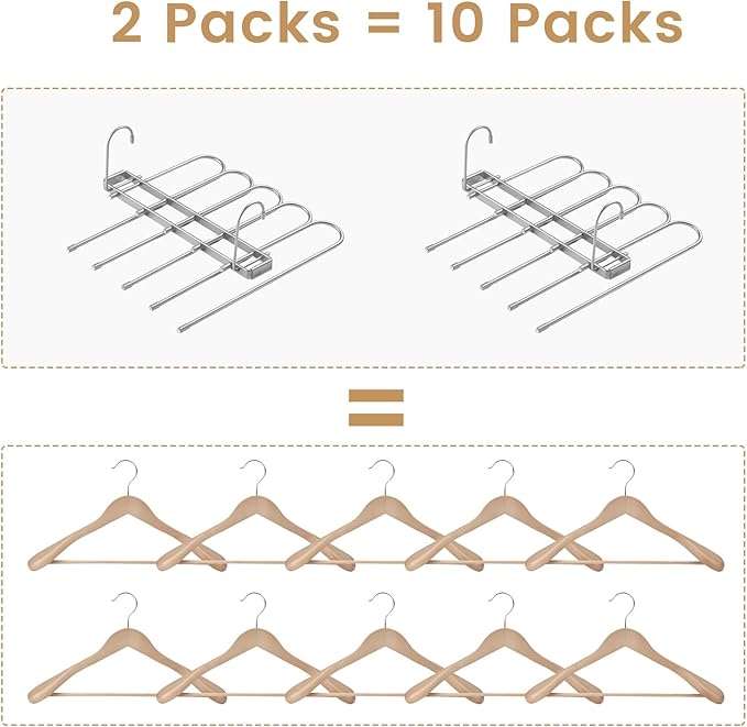 Pants Hangers Space Saving,Closet Hangers 5 Layers 2 Uses Multi Functional Pants Rack,Metal Heavy Duty Wardrobe Organizer Racks for Clothes Trousers Scarves Ties (2Pack Silver)