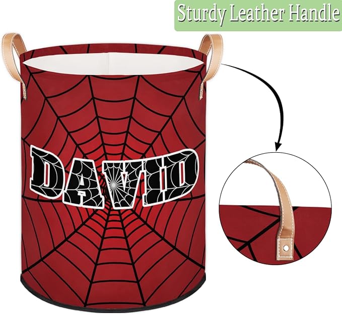 Spider Wed Personalized-Laundry-Hamper-Basket for Kids Custom Name Collapsible Storage Organizer Bin Dirty Clothes Toys Hamper for Boys Nursery in Laundry, Bedroom, Bathroom Red Blue
