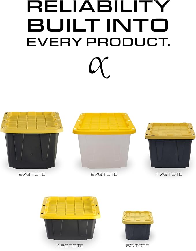 BLACK & YELLOW, 17-Gallon Heavy Duty Storage Bins with Lids, Stackable Plastic Storage Bins with Weather-Resistant Design, Home Organization, 2 Pack (12.5H x 18W x 26.9D)