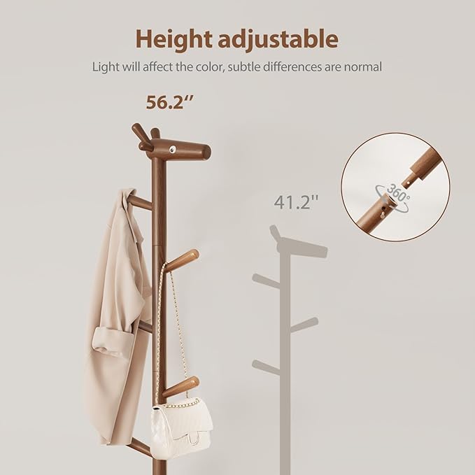 AQIMUELE Kids Coat Rack, Solid Wood Coat Rack with 6 Hook for Bedrooms, Kids Clothing Rack, Walnut