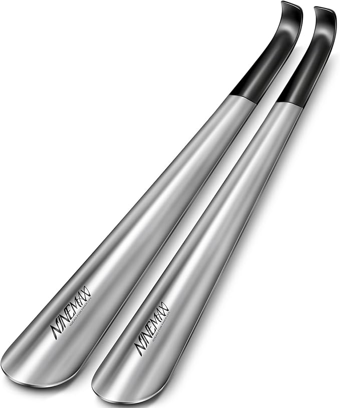 NINEMAX Shoe Horn Long Handle for Seniors Men Women, Metal Long Shoehorn Boot Horn, Stainless Steel Shoe Spoon Helper 16.5''(Pack of 2)