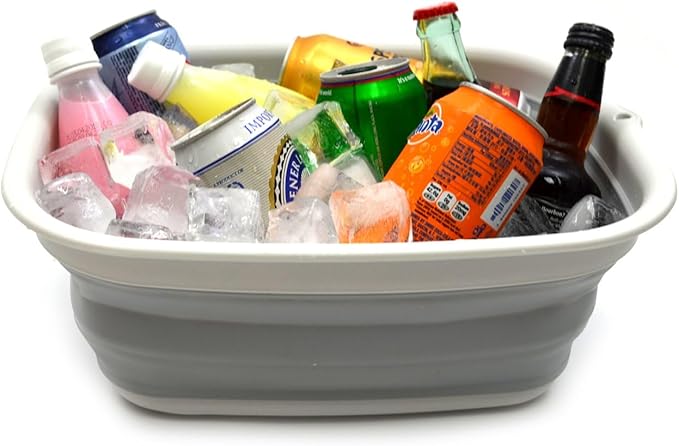 SAMMART 9.45L (2.5 Gallon) Collapsible Tub - Foldable Dish Tub - Portable Washing Basin - Space Saving Plastic Washtub (Grey, M)