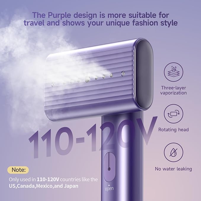 Travel Portable Steamer for clothes - Handheld Steamer for Fabric Clothing Wrinkles, 15s Fast Heat-up Rotary Garment Steamer, 1200W Light Mini Steam Iron for Home, Office and Travel
