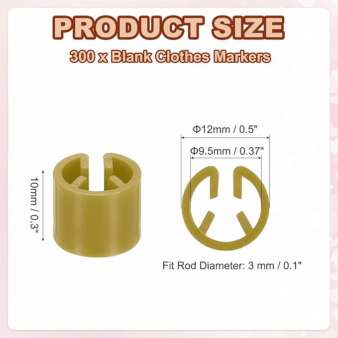 PATIKIL 300 Pcs Clothes Hanger Marker Blank Plastic Garment Tags Size Hanger Markers Fit 3mm Rod for Garment Color Coding Snap Labels Accessories, Khaki