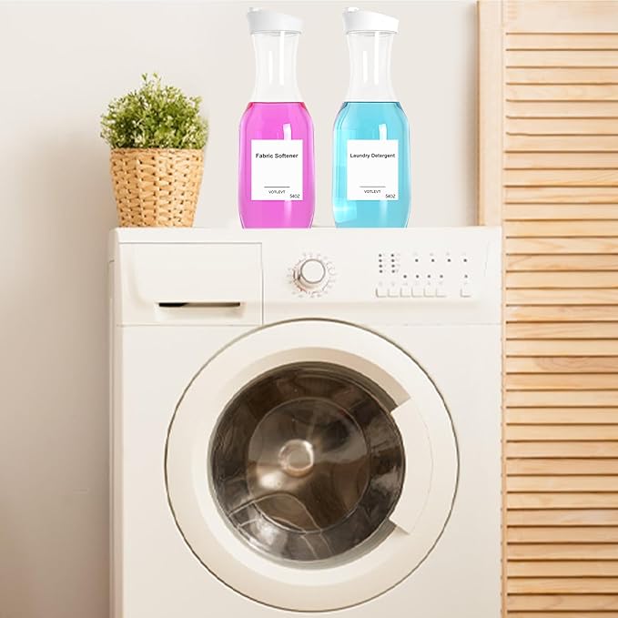 54 OZ Laundry Detergent Dispenser, Laundry Soap Dispenser, Liquid Laundry Detergent Container and Organizer, Clear Plastic Fabric Softener and Laundry Powder Dispenser for Laundry Room, 2Pack