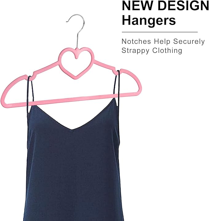 Plastic Hangers, Heavy Duty Clothes Hanger for Adults, Heart Hangers with 360 Degree Swivel Hook, 10 Pack - Pink