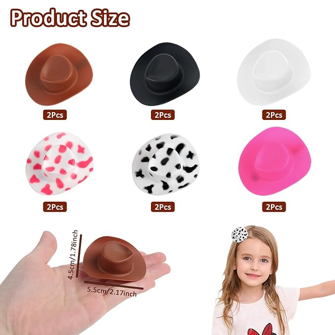 12 Pcs Mini Cowboy Hat Clips Plastic Cowgirl Hat Hair Clip for DIY Home New Year Anniversary Birthday Decor(6 Styles)…