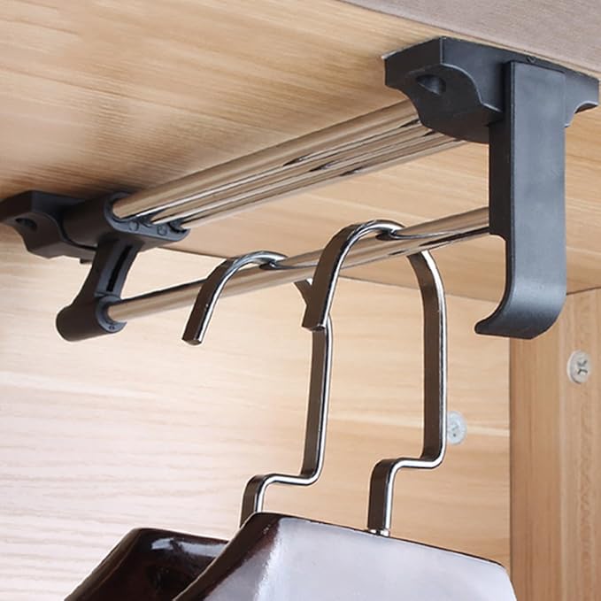 Heavy Duty Retractable Closet Pull Out Rod Wardrobe Clothes Hanger Rail Towel Ideal for Closet Polished (40cm/ 15.7 Inches)