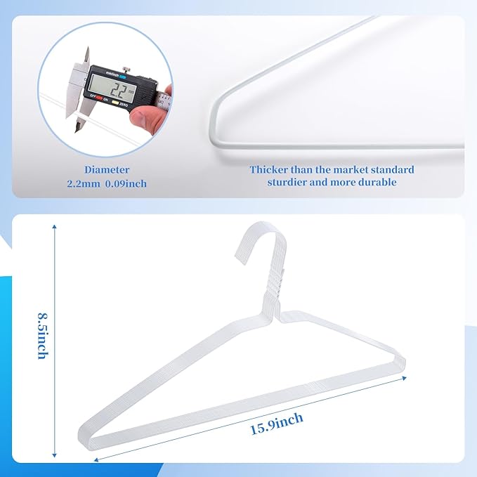 150 Pack Wire Hangers 15.9 Inch 13 Guage Metal Dry Cleaner Hangers Bulk Thin Space Saving Suit Holder for Coats, Shirts, Suits, Pants, Skirts (White)